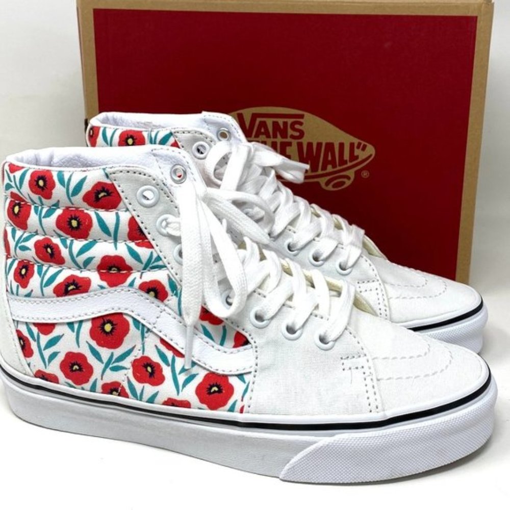 💖MEGA SALE💖VANS Sk8-HI Womens  Flowers White Leather  Cushion  VN0A5HXV891